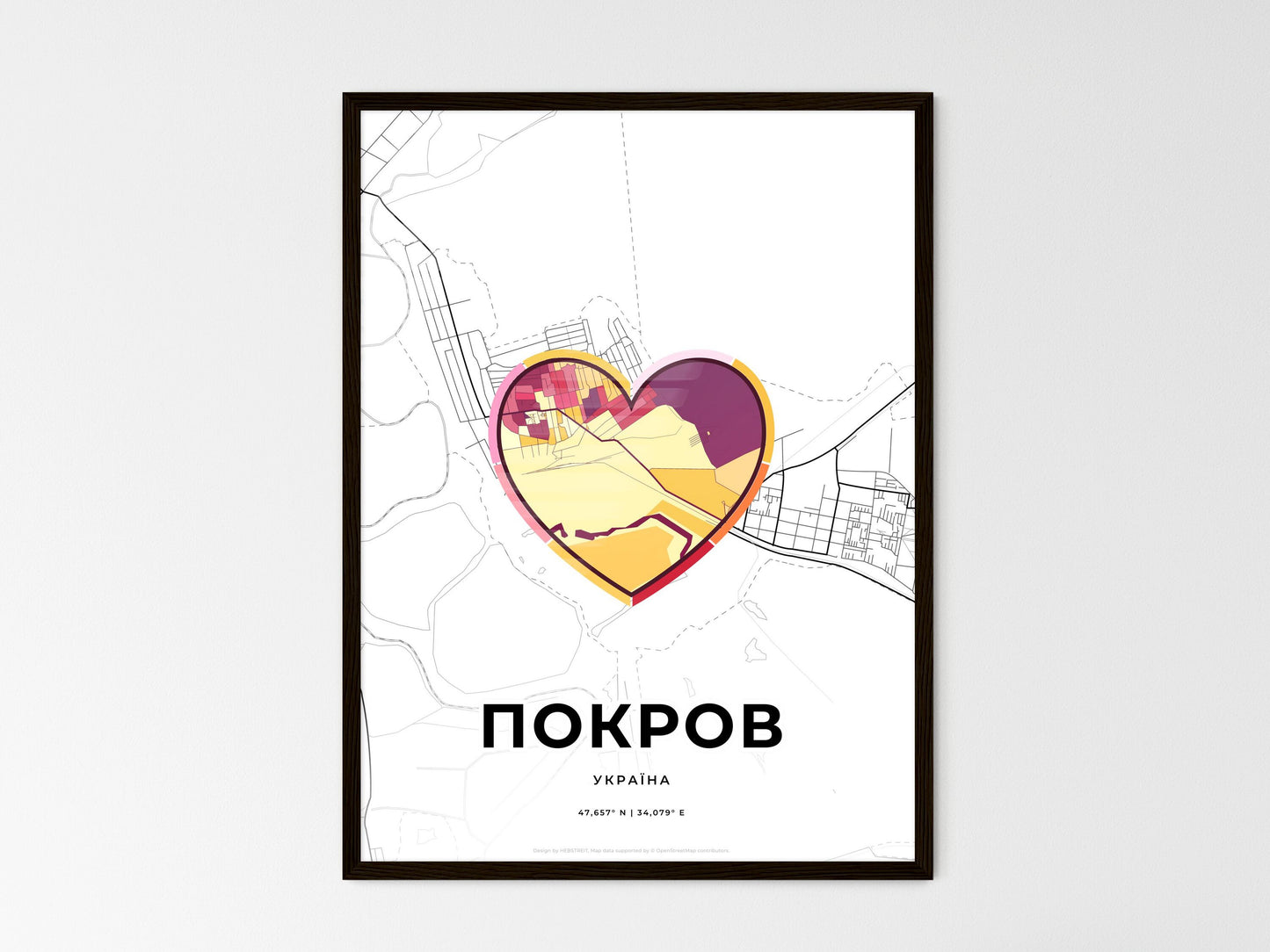 Pokrov Ukraine wedding art map with heart icon