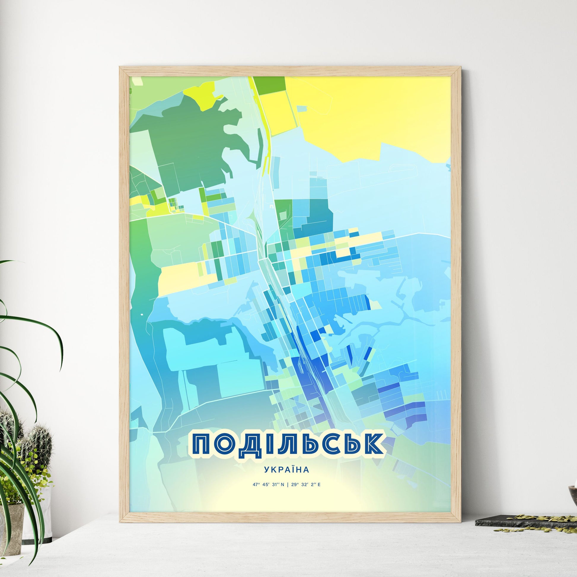 Colorful PODILSK UKRAINE Fine Art Map Cool Blue