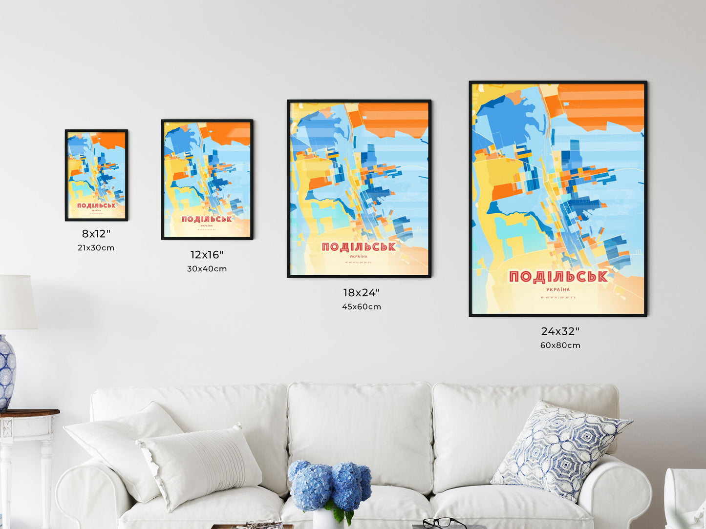 Colorful PODILSK UKRAINE Fine Art Map Blue Orange