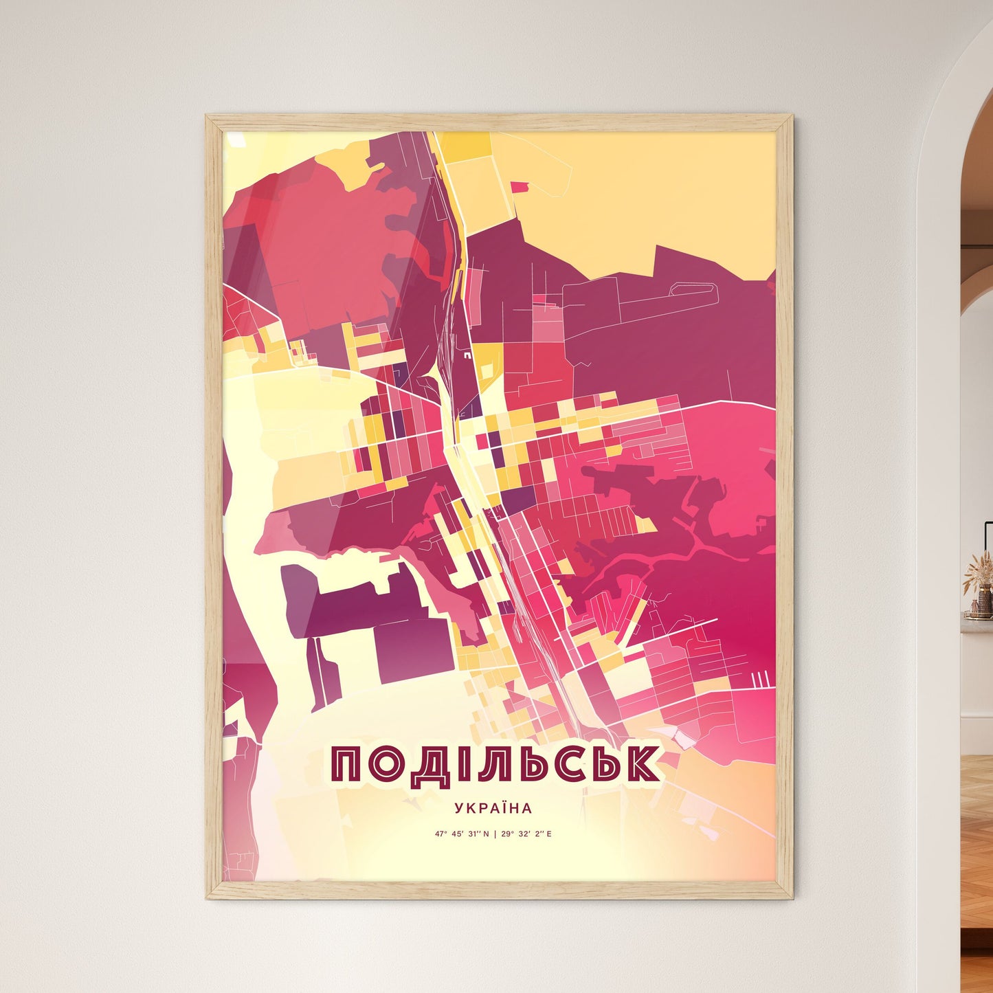 Colorful PODILSK UKRAINE Fine Art Map Hot Red