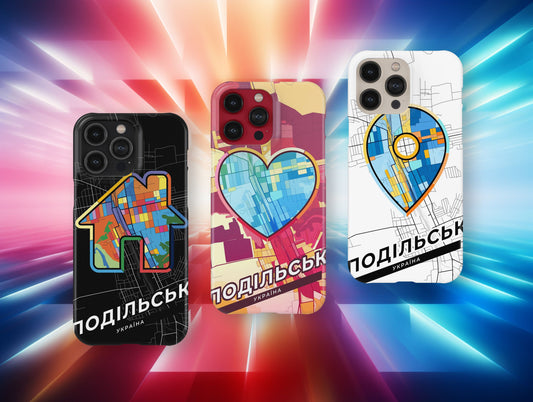 Podilsk Ukraine slim phone case with colorful icon. Birthday, wedding or housewarming gift. Couple match cases.