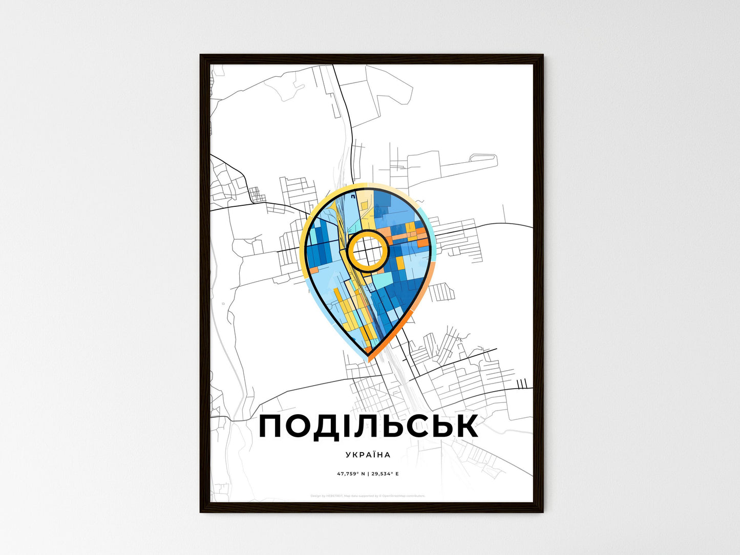 Podilsk Ukraine wedding art map with pointer icon