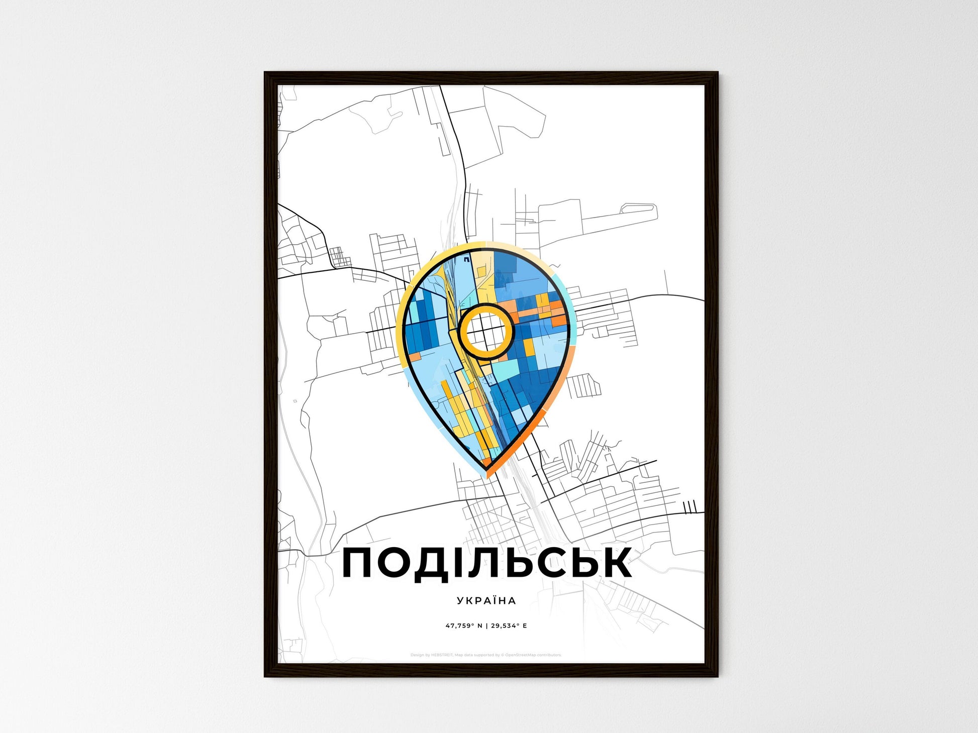 Podilsk Ukraine wedding art map with pointer icon