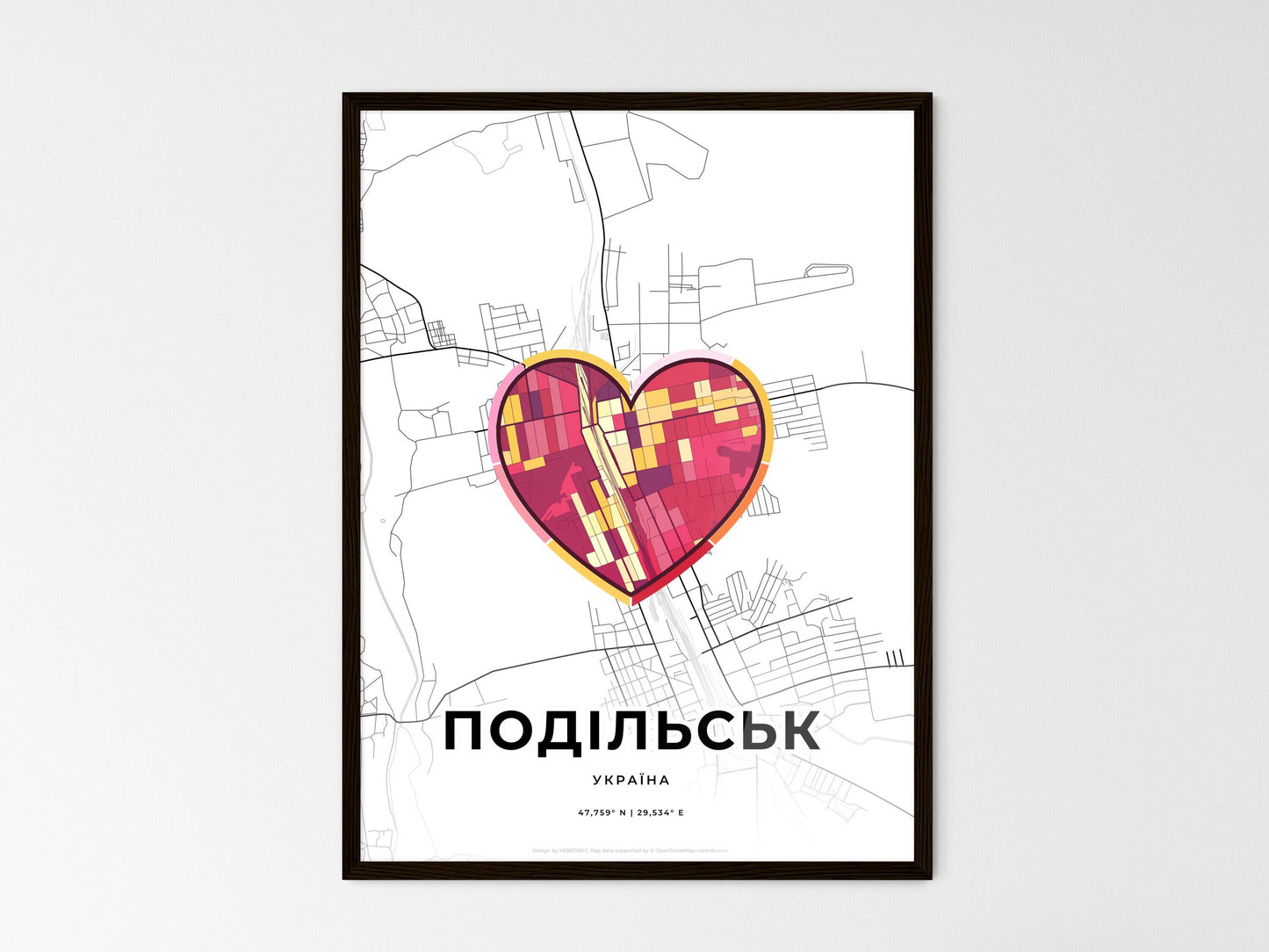 Podilsk Ukraine wedding art map with heart icon