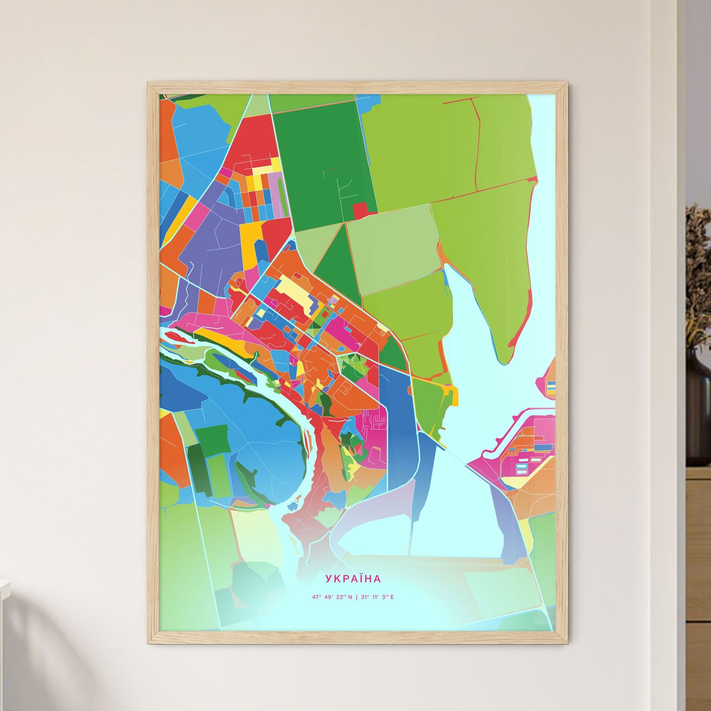 Colorful YUZHNOUKRAINSK UKRAINE Fine Art Map Crazy Colors