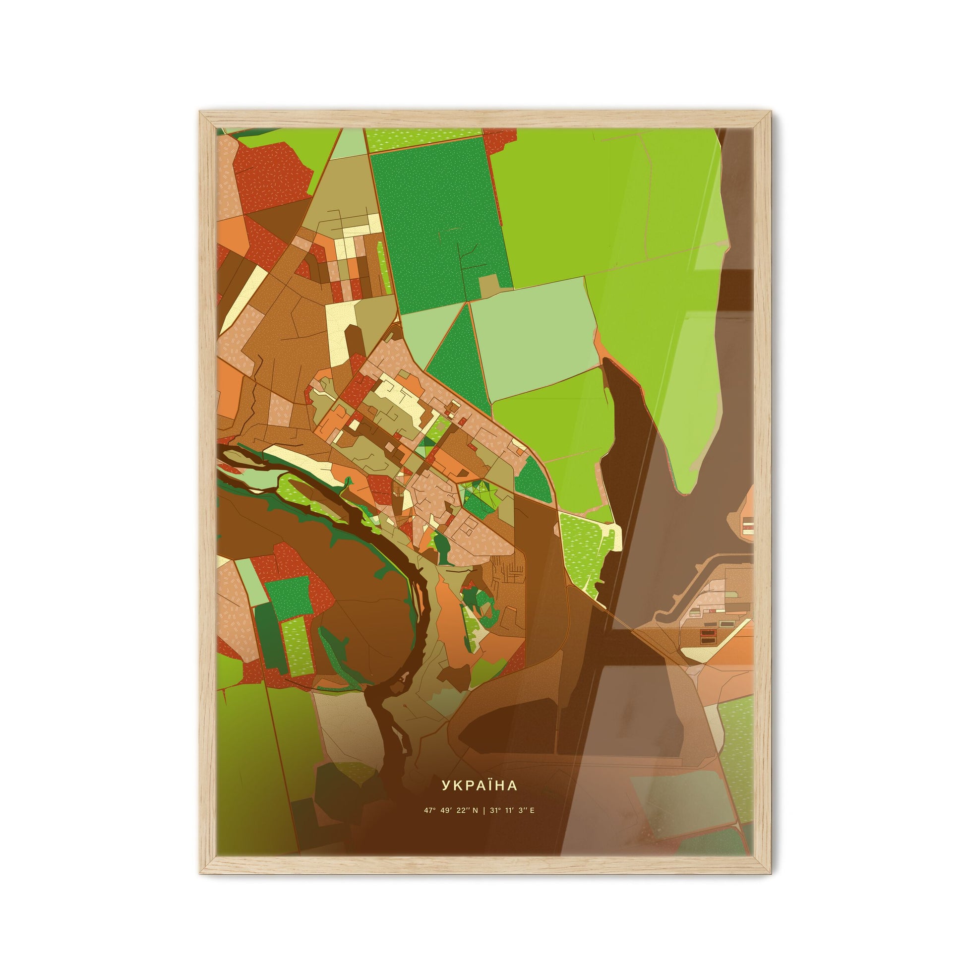 Colorful YUZHNOUKRAINSK UKRAINE Fine Art Map Farmhouse