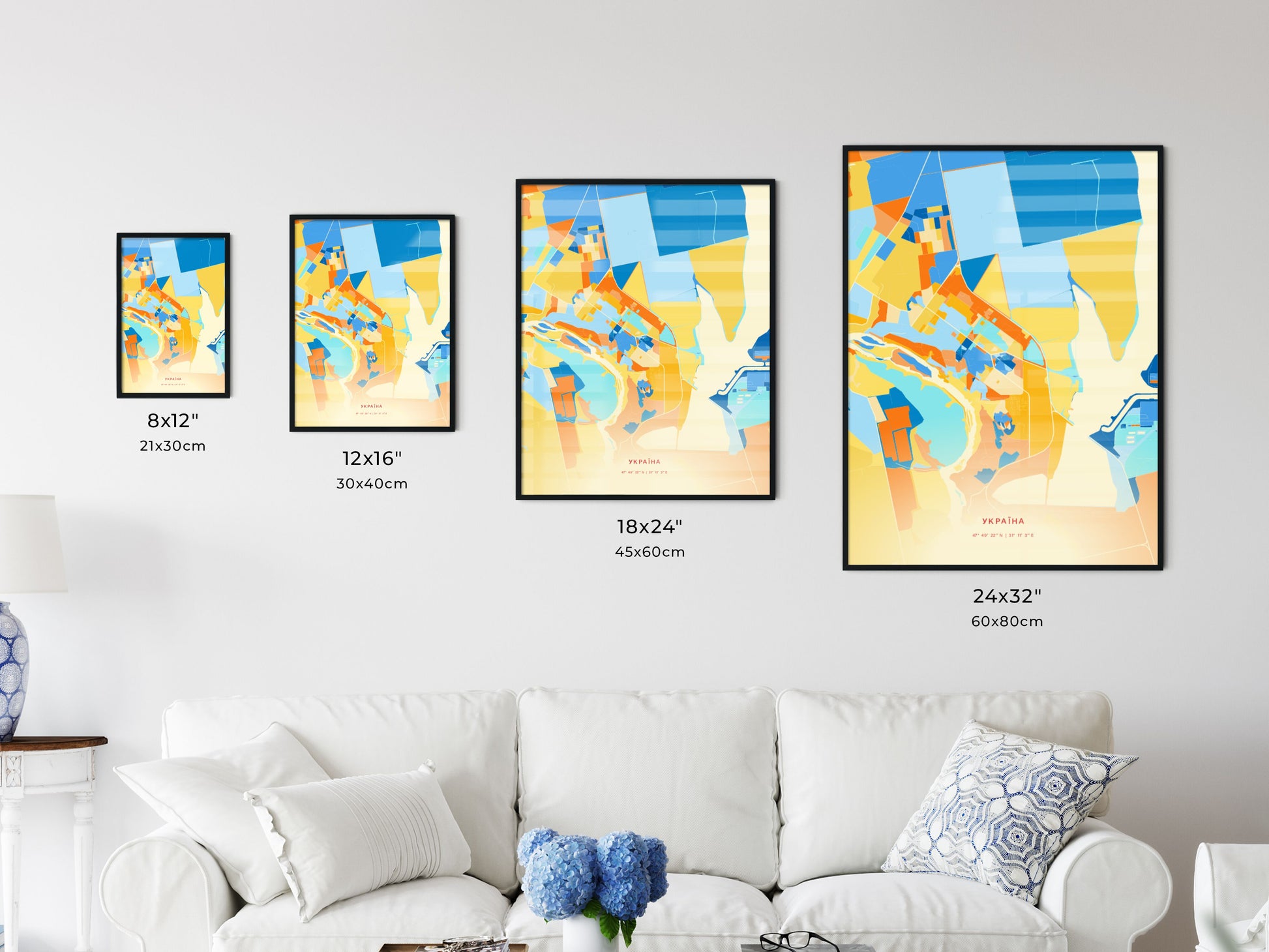 Colorful YUZHNOUKRAINSK UKRAINE Fine Art Map Blue Orange