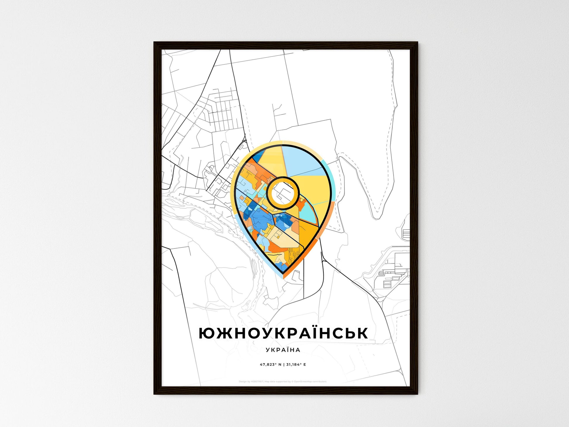 Yuzhnoukrainsk Ukraine wedding art map with pointer icon
