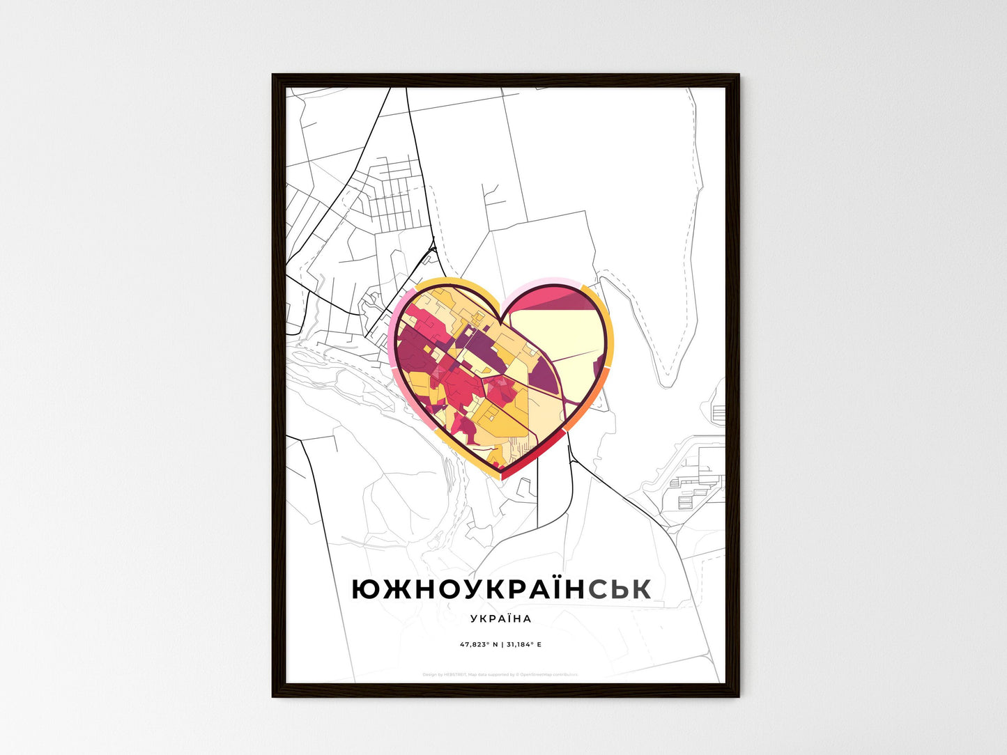 Yuzhnoukrainsk Ukraine wedding art map with heart icon