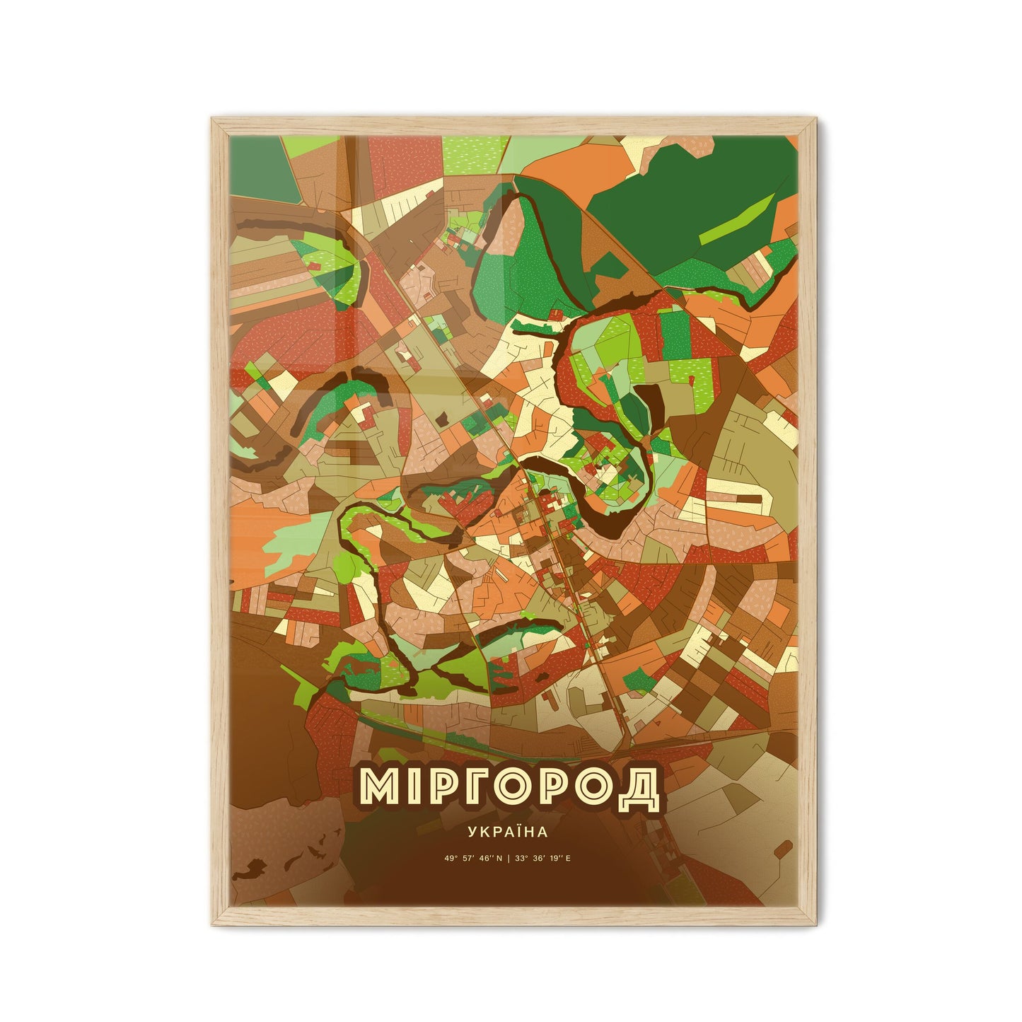 Colorful MYRHOROD UKRAINE Fine Art Map Farmhouse