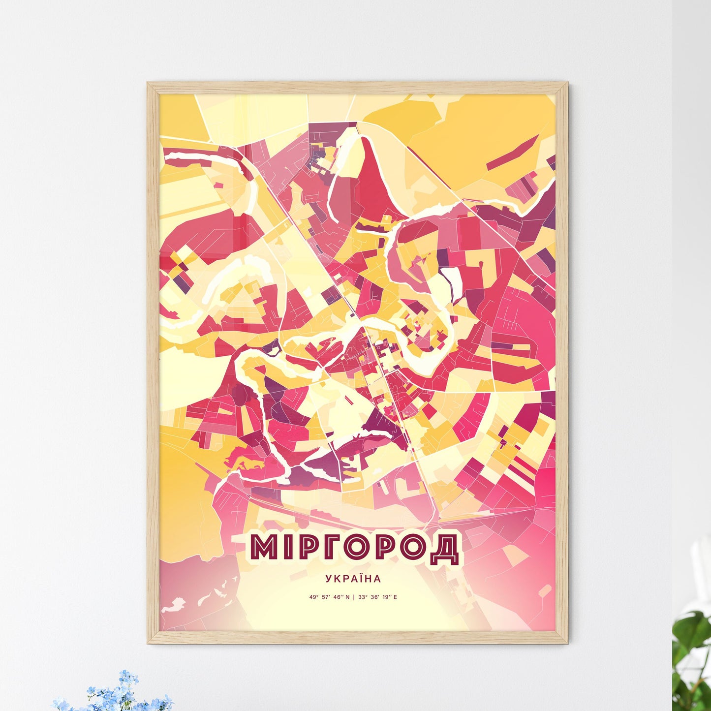 Colorful MYRHOROD UKRAINE Fine Art Map Hot Red