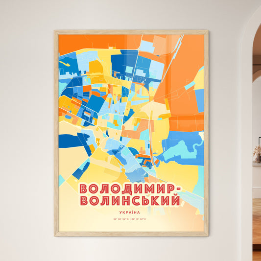 Colorful VOLODYMYR-VOLYNSKYI UKRAINE Fine Art Map Blue Orange