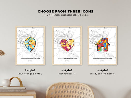 Volodymyr-Volynskyi Ukraine maps with colorful icons