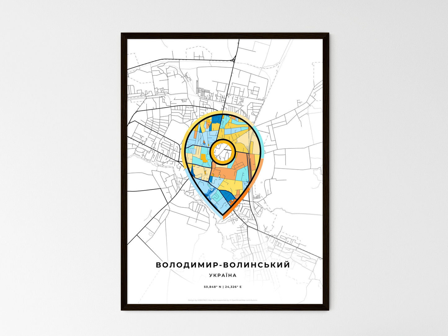 Volodymyr-Volynskyi Ukraine wedding art map with pointer icon