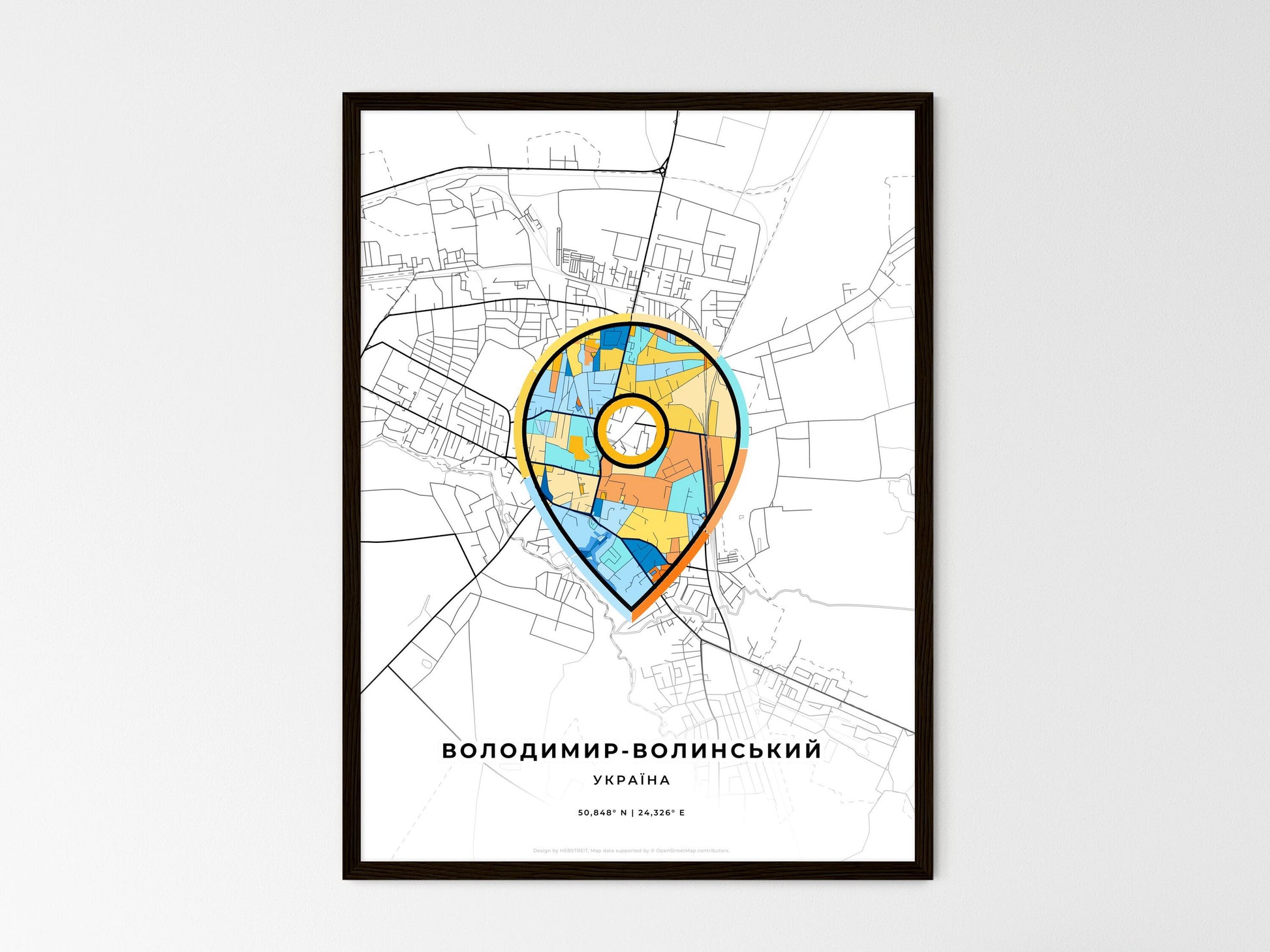 Volodymyr-Volynskyi Ukraine wedding art map with pointer icon