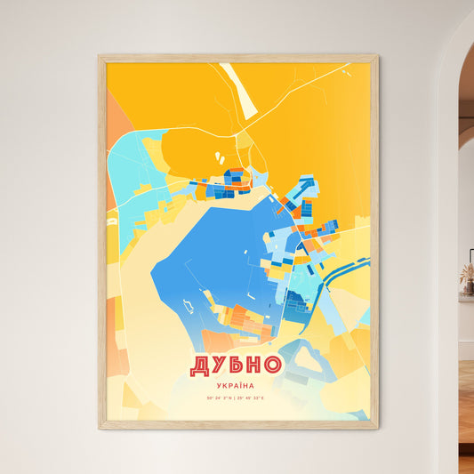 Colorful DUBNO UKRAINE Fine Art Map Blue Orange