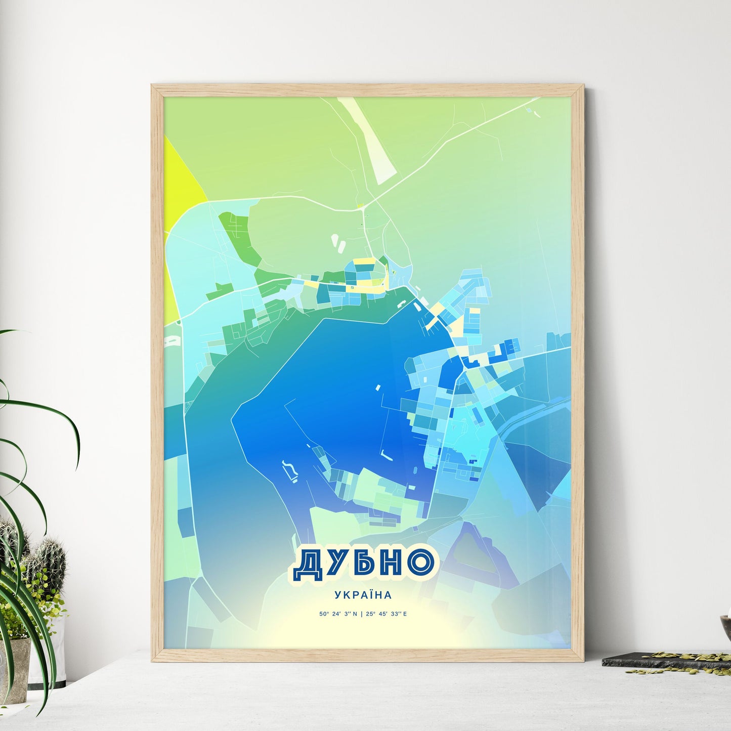 Colorful DUBNO UKRAINE Fine Art Map Cool Blue