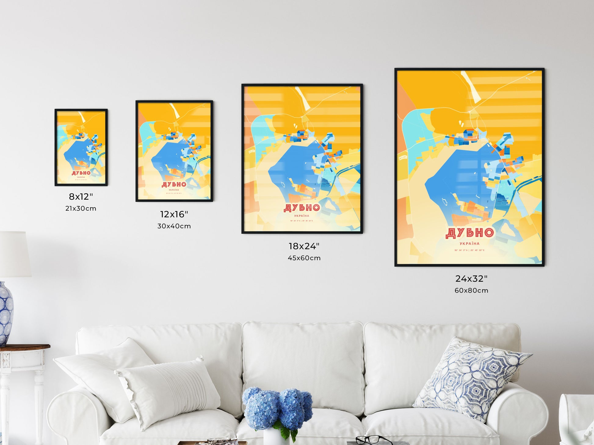 Colorful DUBNO UKRAINE Fine Art Map Blue Orange