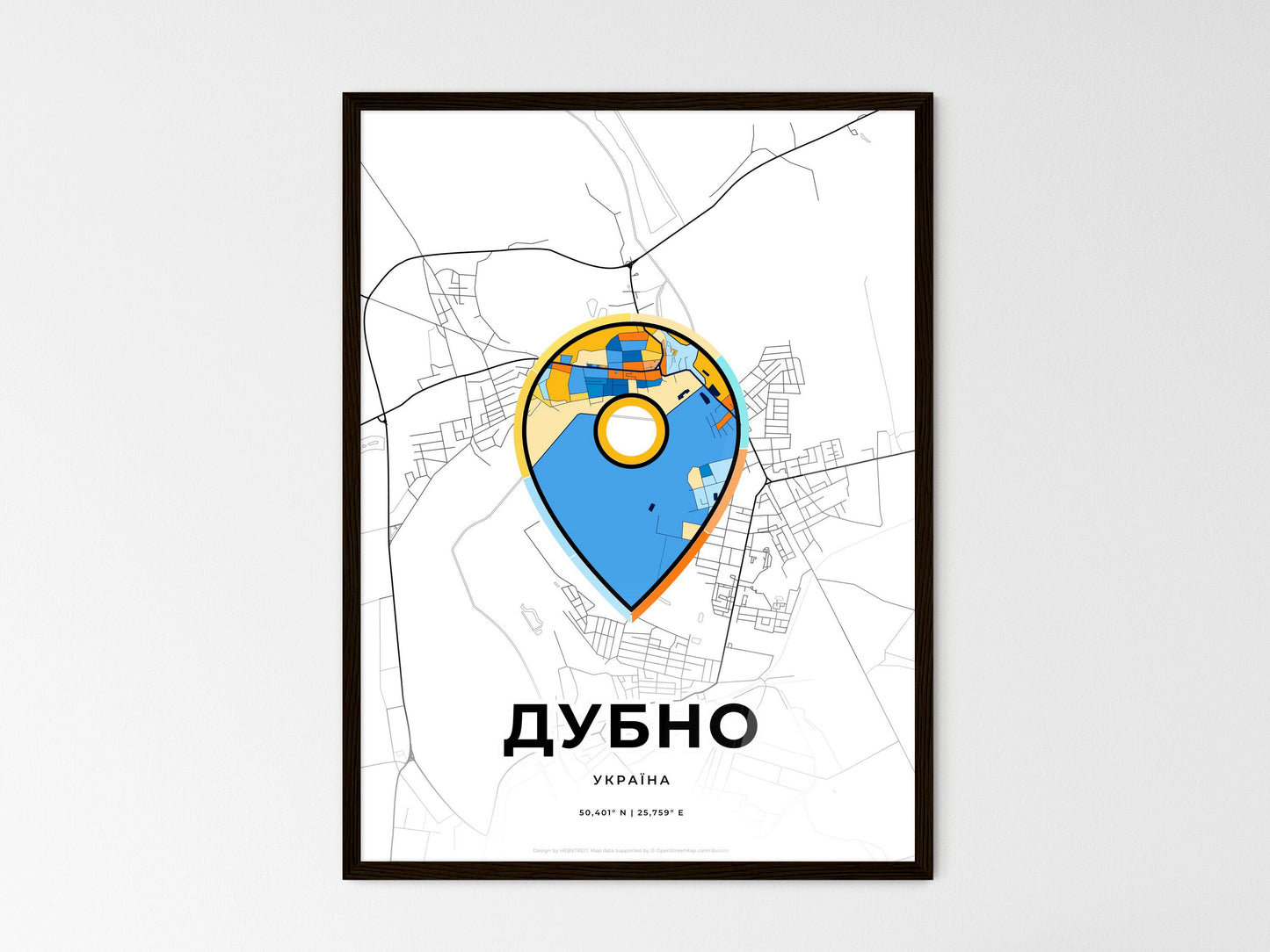 Dubno Ukraine wedding art map with pointer icon