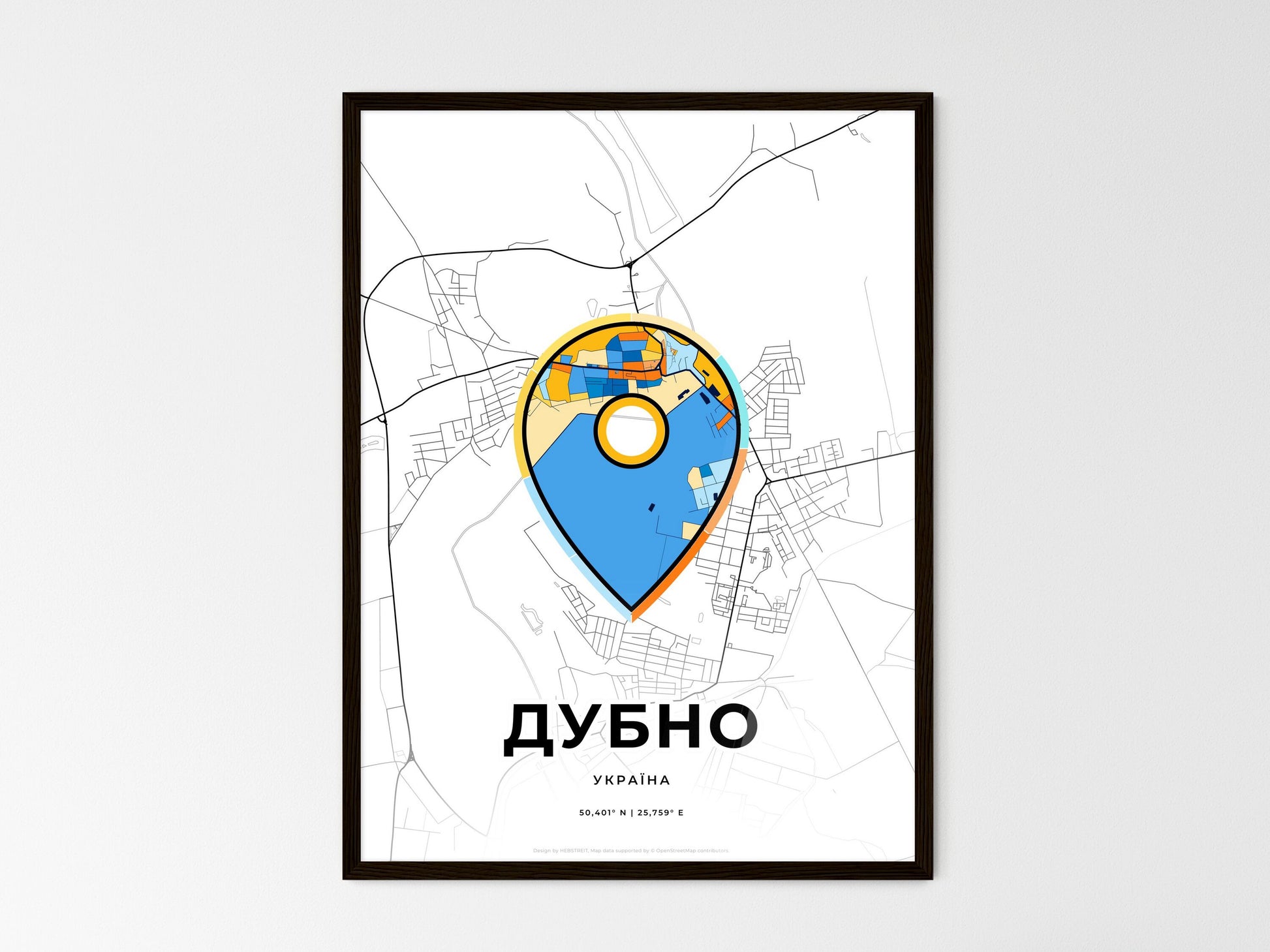 Dubno Ukraine wedding art map with pointer icon