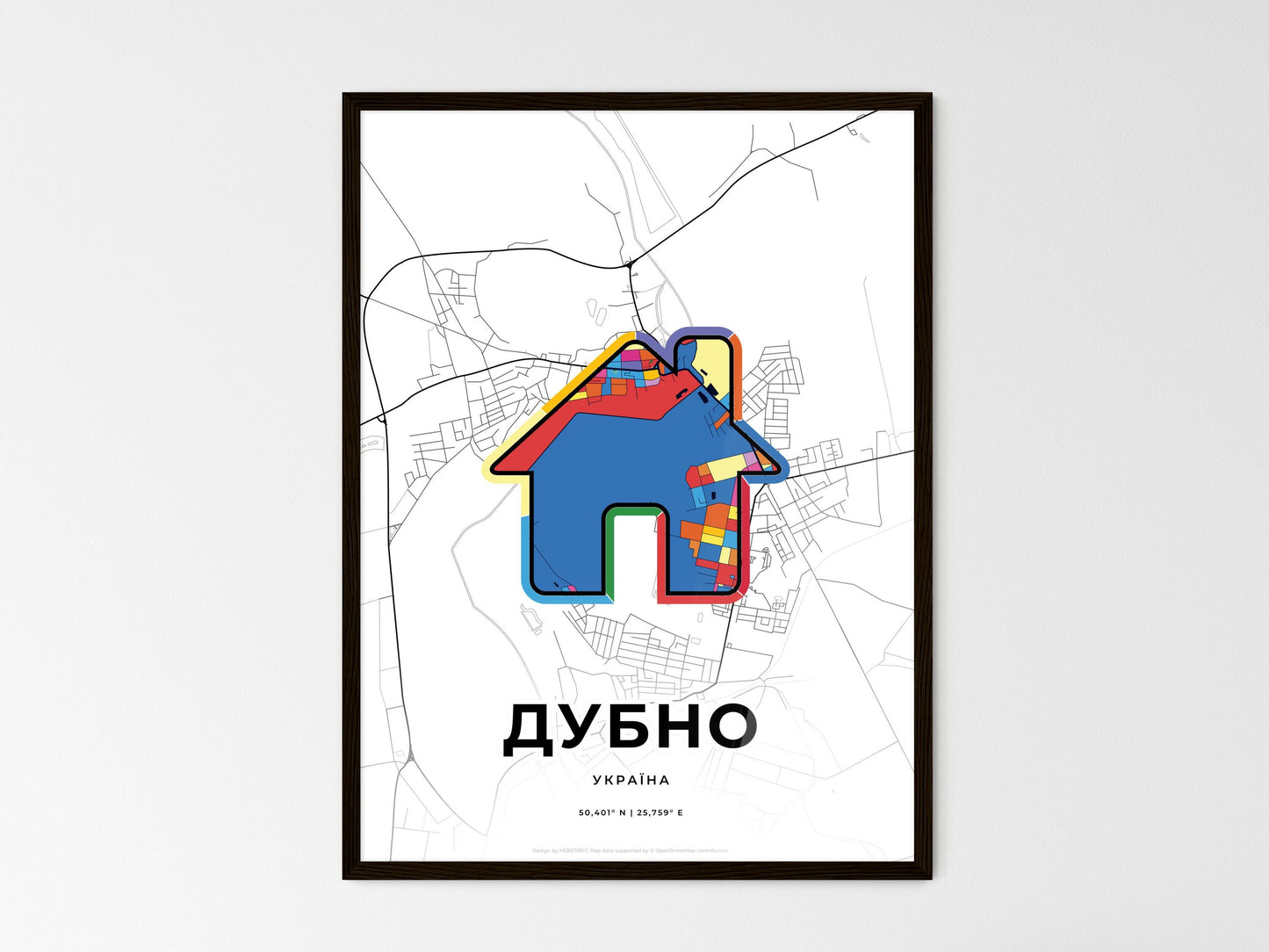 Dubno Ukraine wedding art map with home icon
