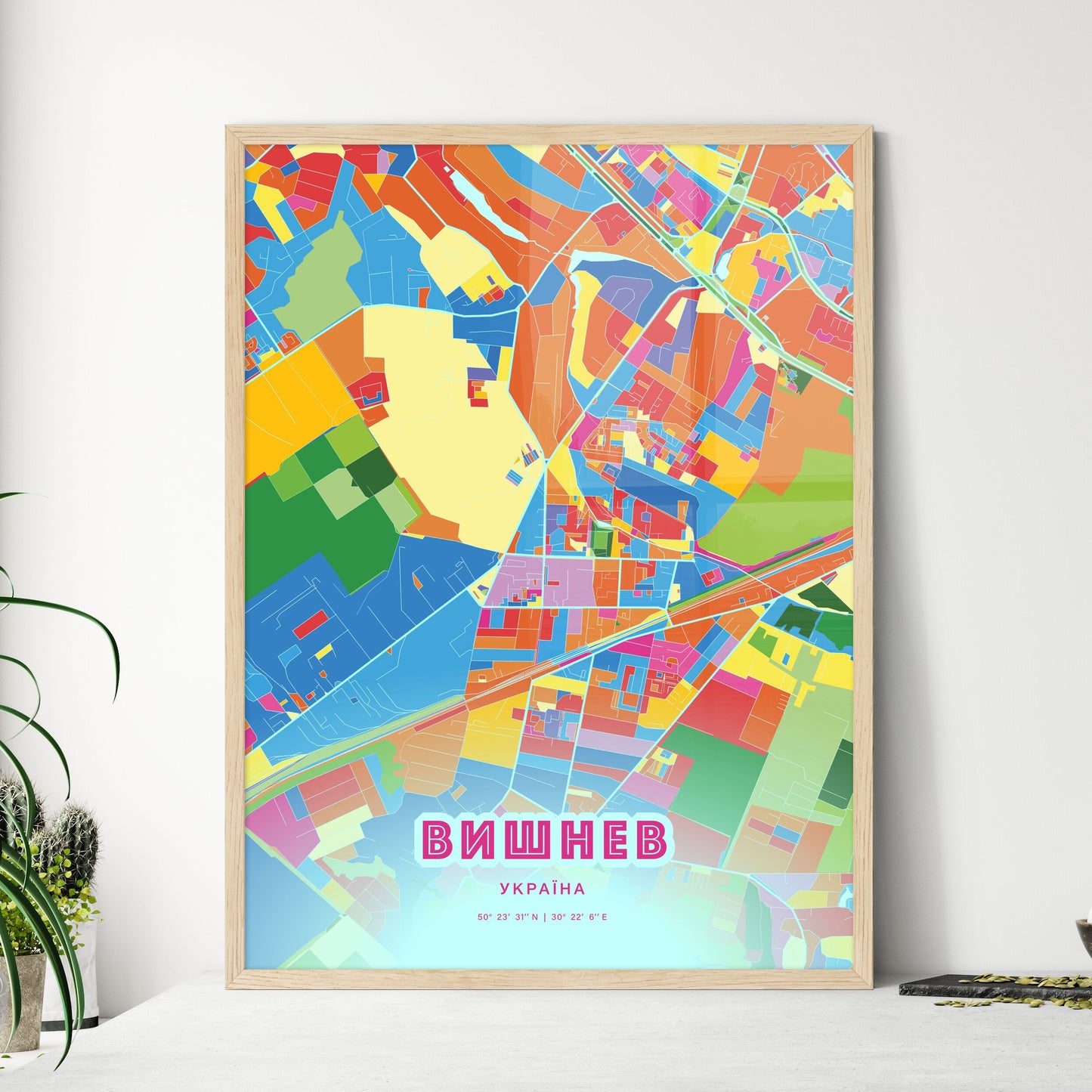 Colorful VYSHNEVE UKRAINE Fine Art Map Crazy Colors