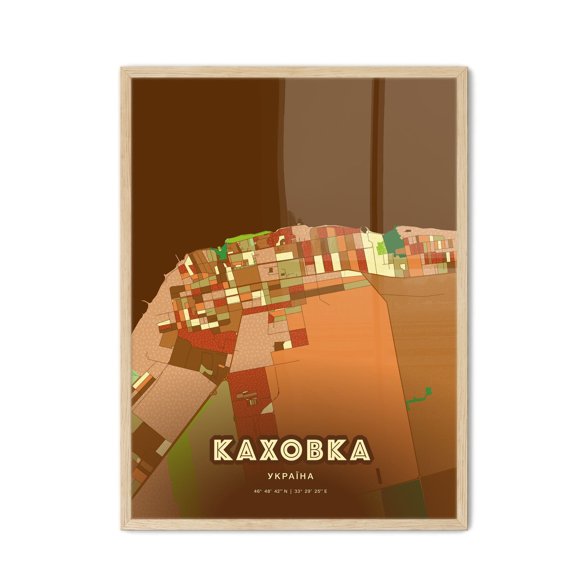 Colorful KAKHOVKA UKRAINE Fine Art Map Farmhouse