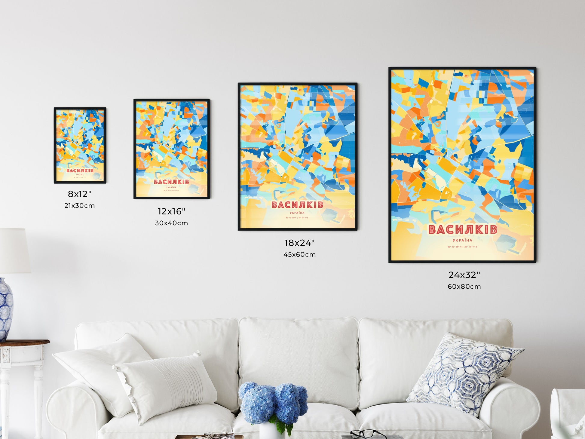 Colorful VASYLKIV UKRAINE Fine Art Map Blue Orange