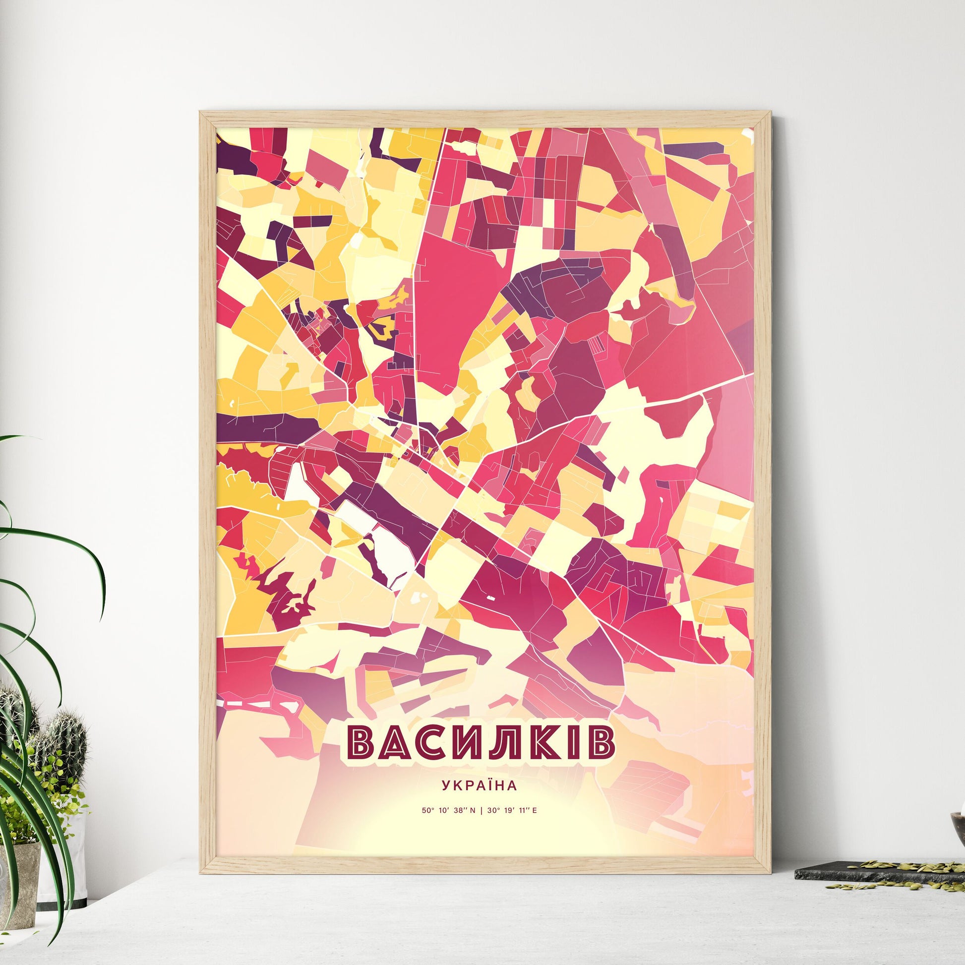 Colorful VASYLKIV UKRAINE Fine Art Map Hot Red