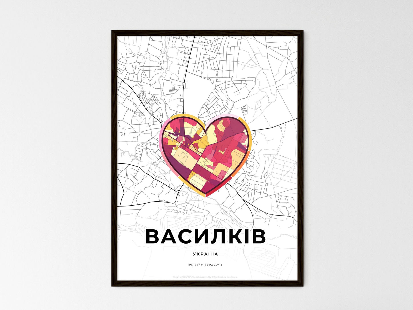 Vasylkiv Ukraine wedding art map with heart icon