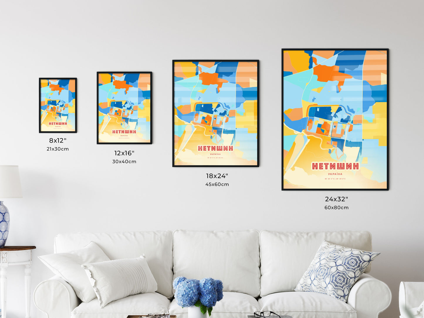 Colorful NETISHYN UKRAINE Fine Art Map Blue Orange