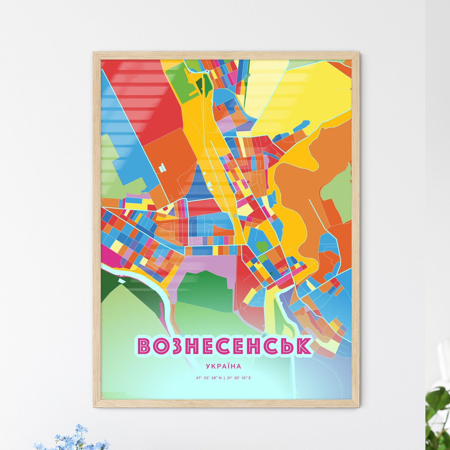 Colorful VOZNESENSK UKRAINE Fine Art Map Crazy Colors