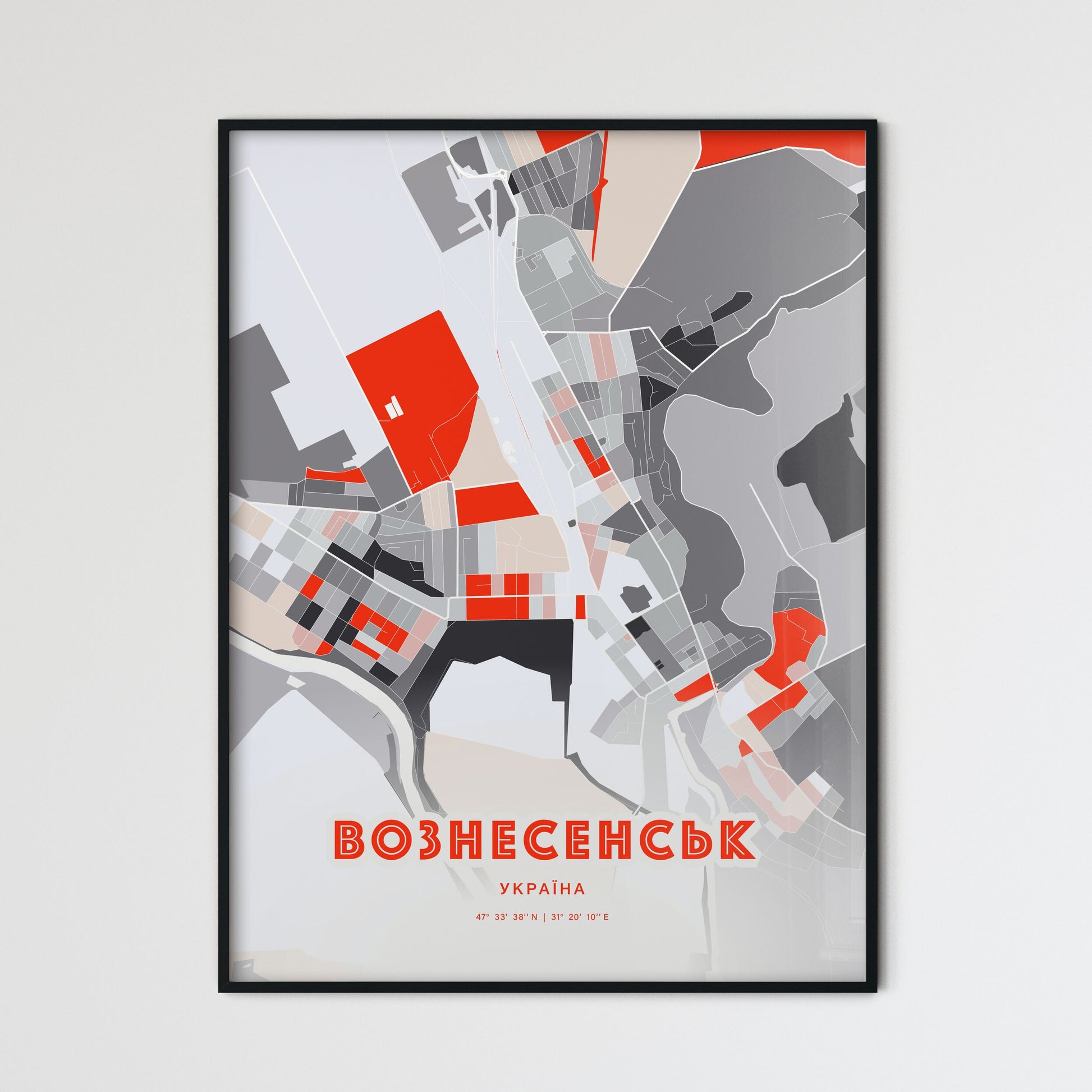 Colorful VOZNESENSK UKRAINE Fine Art Map Modern