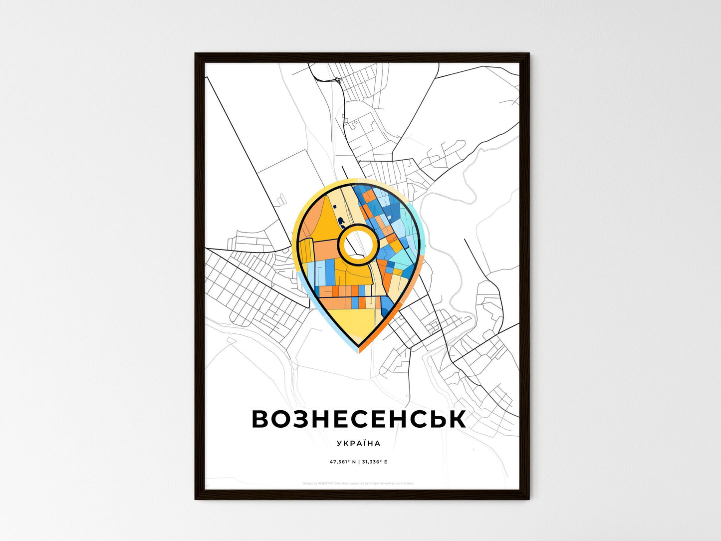 Voznesensk Ukraine wedding art map with pointer icon