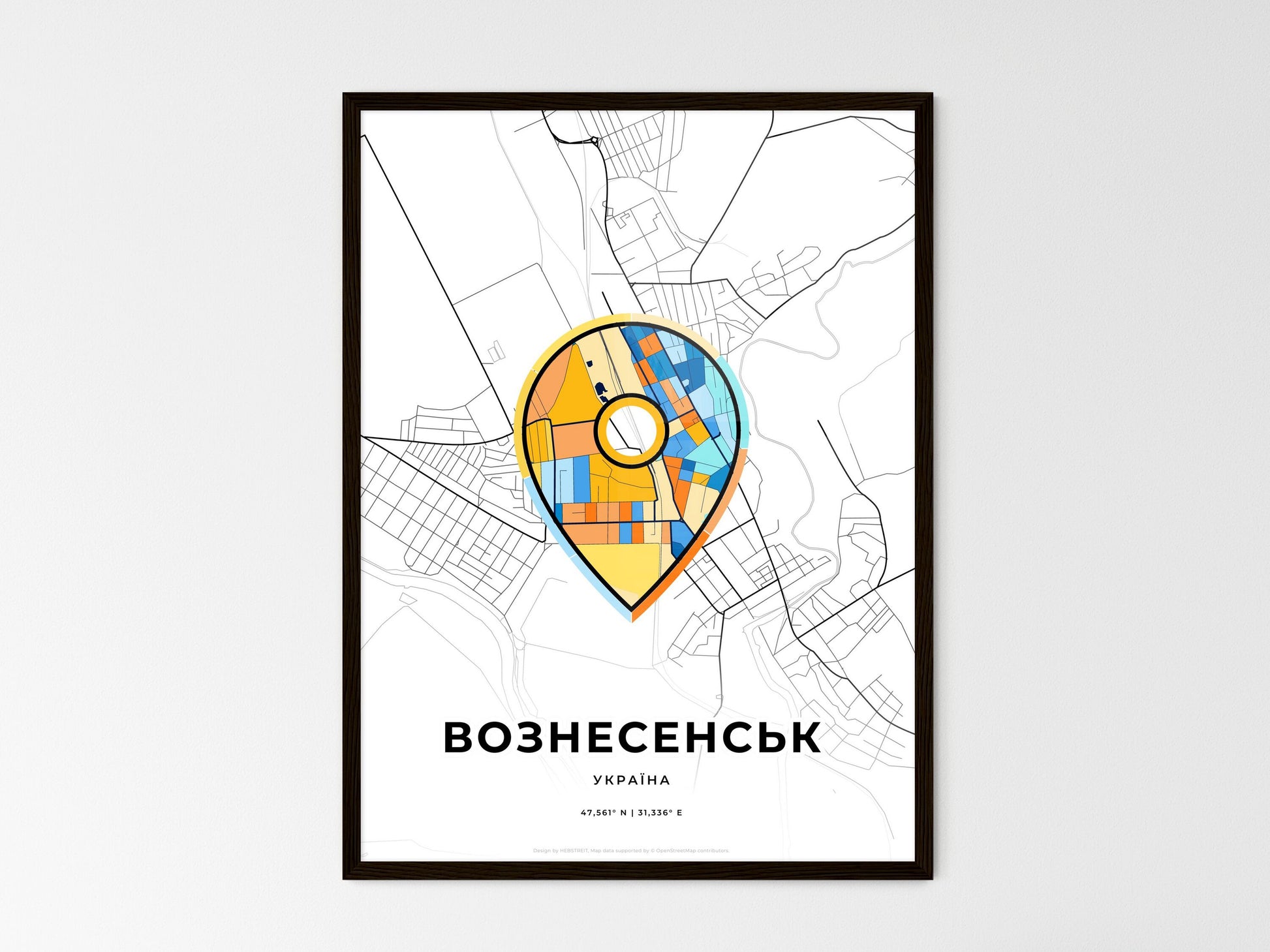 Voznesensk Ukraine wedding art map with pointer icon