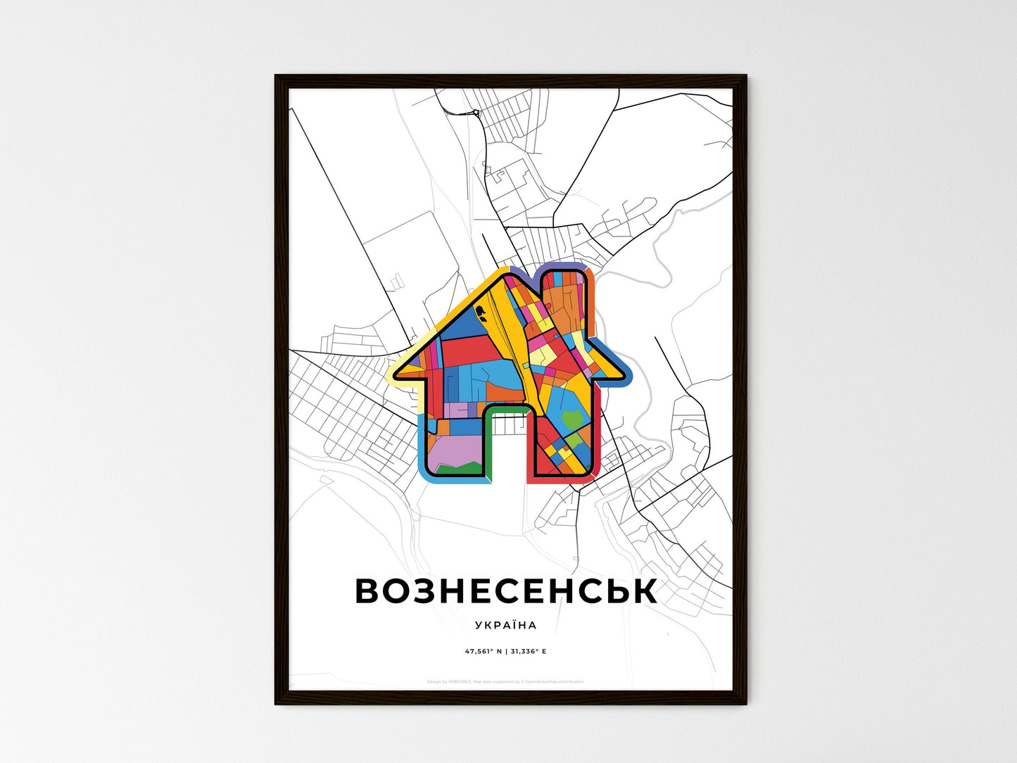Voznesensk Ukraine wedding art map with home icon