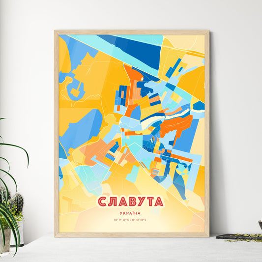 Colorful SLAVUTA UKRAINE Fine Art Map Blue Orange