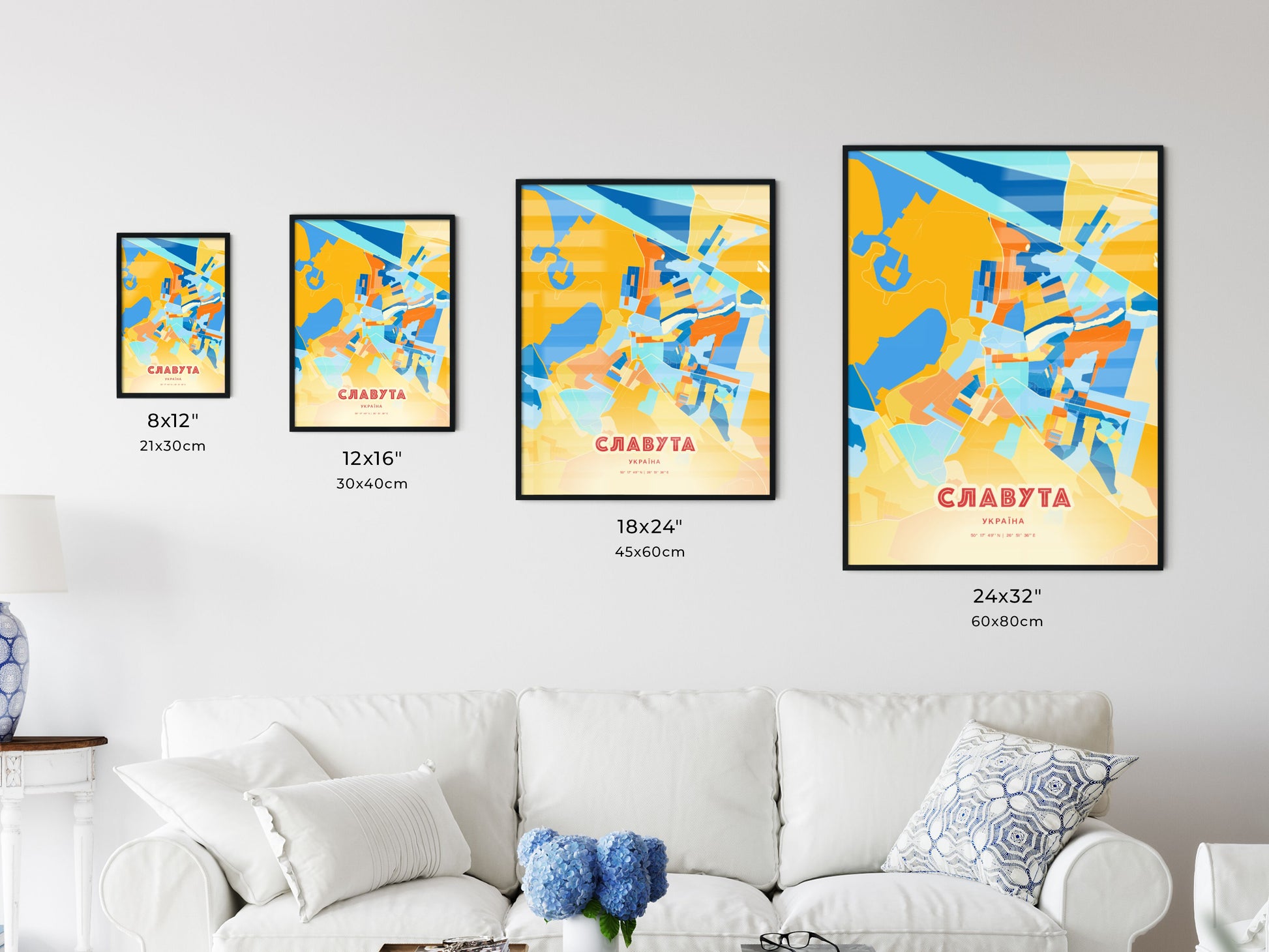 Colorful SLAVUTA UKRAINE Fine Art Map Blue Orange