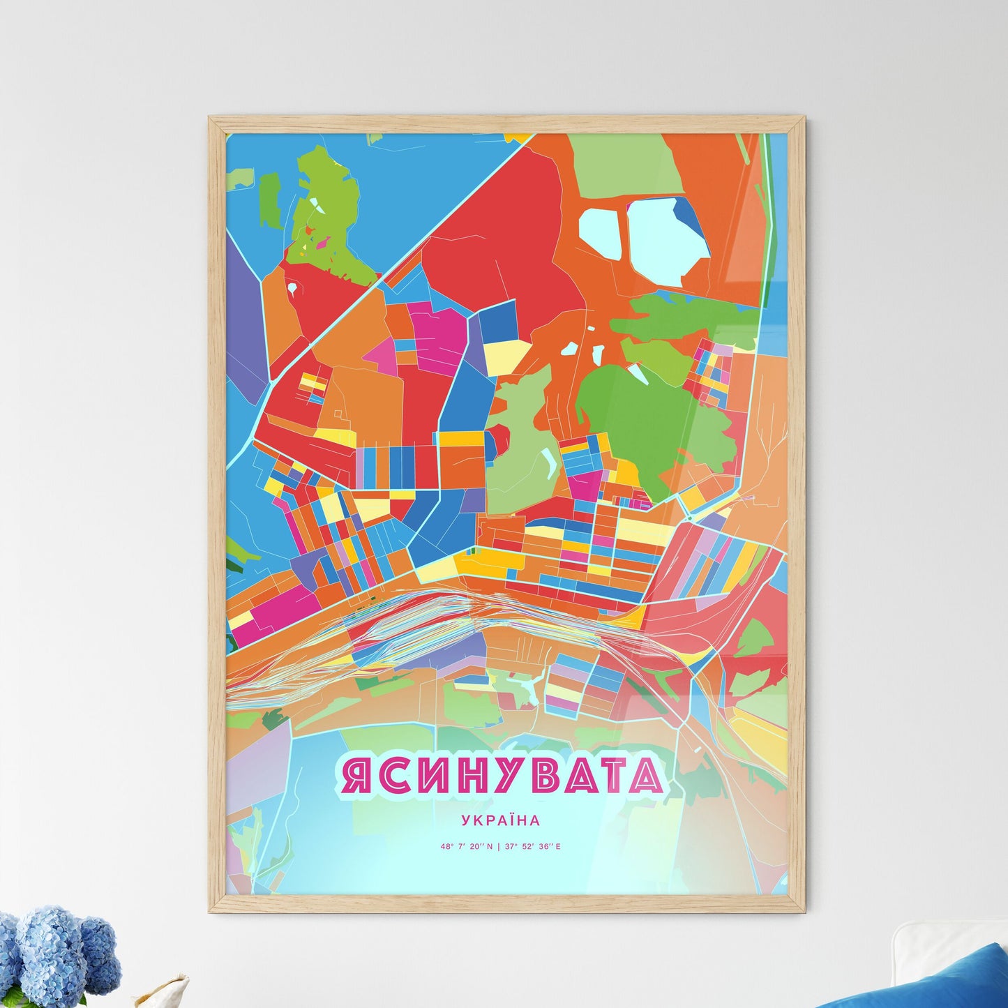 Colorful YASYNUVATA UKRAINE Fine Art Map Crazy Colors