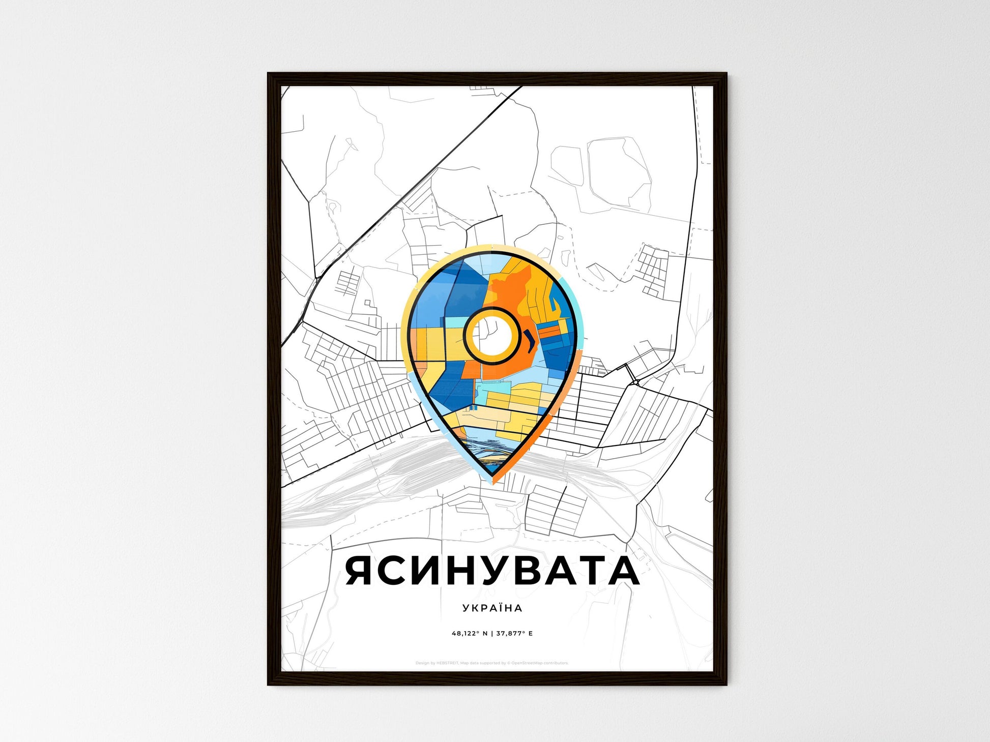 Yasynuvata Ukraine wedding art map with pointer icon