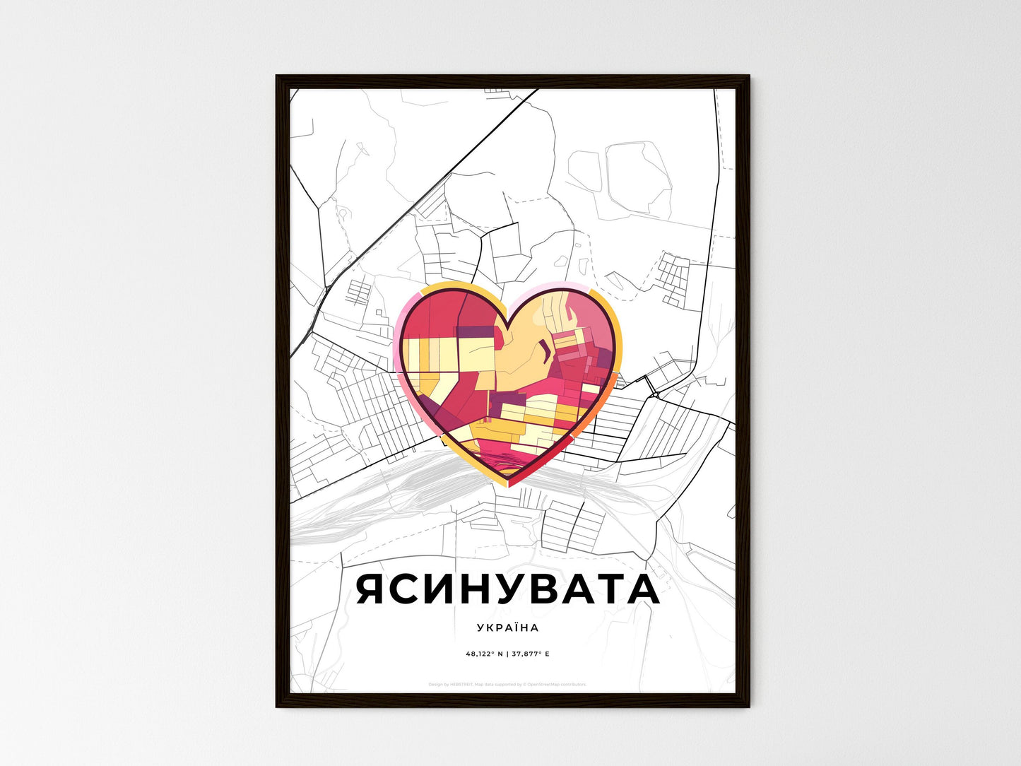 Yasynuvata Ukraine wedding art map with heart icon