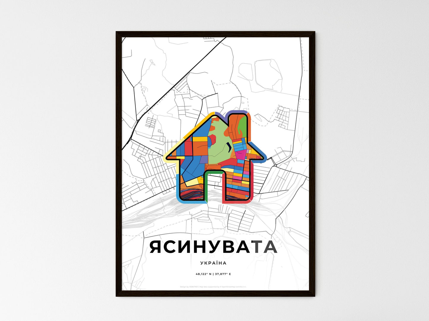Yasynuvata Ukraine wedding art map with home icon