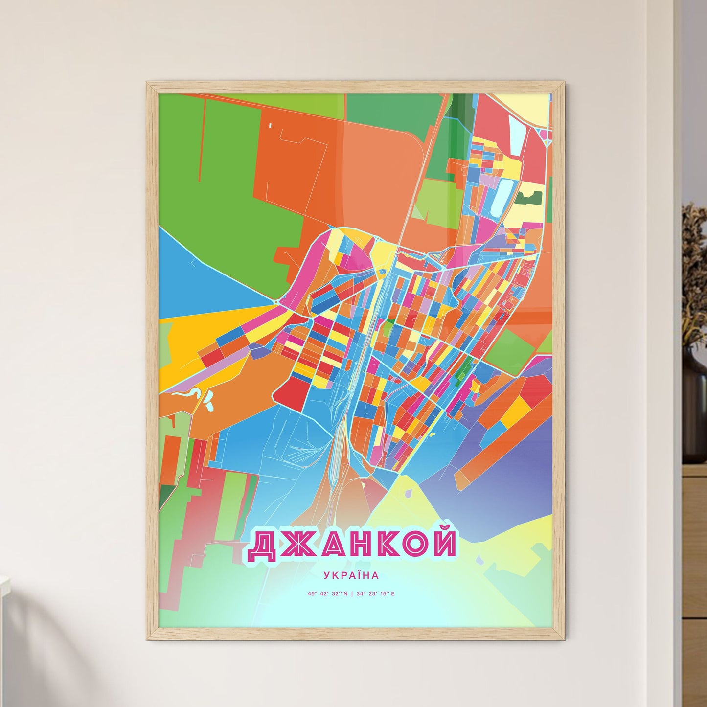 Colorful DZHANKOY UKRAINE Fine Art Map Crazy Colors