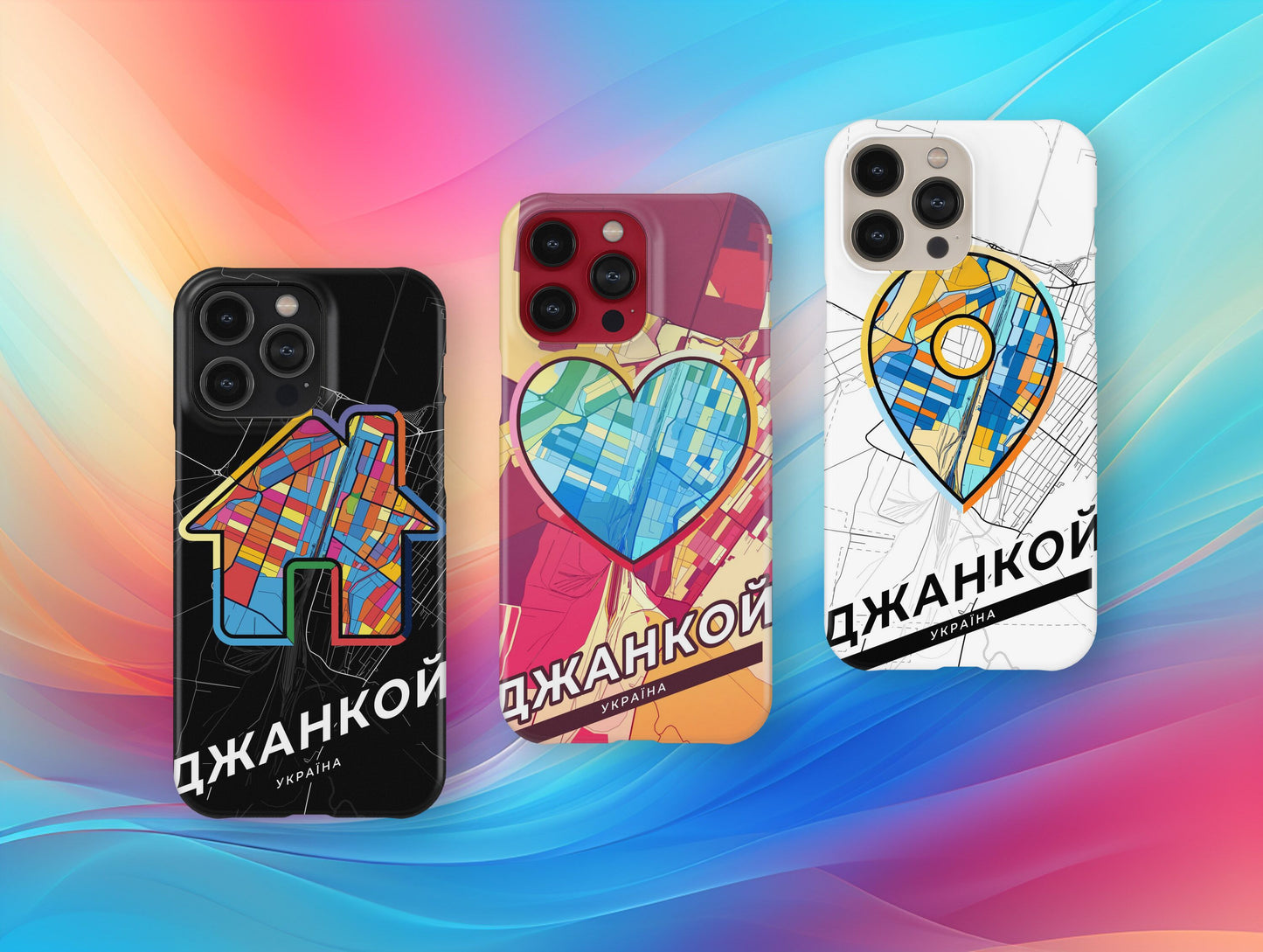 Dzhankoy Ukraine slim phone case with colorful icon. Birthday, wedding or housewarming gift. Couple match cases.