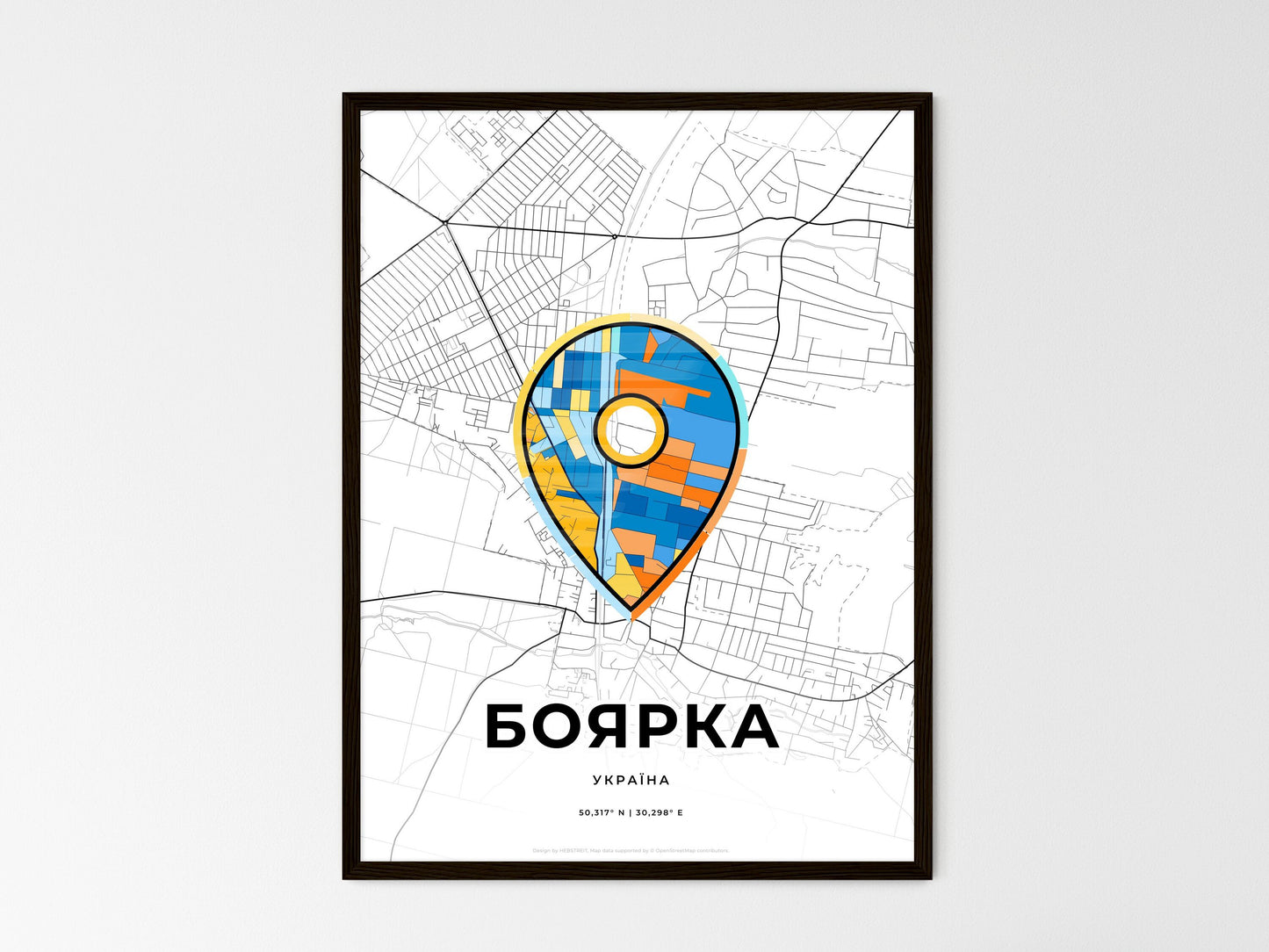 Boiarka Ukraine wedding art map with pointer icon