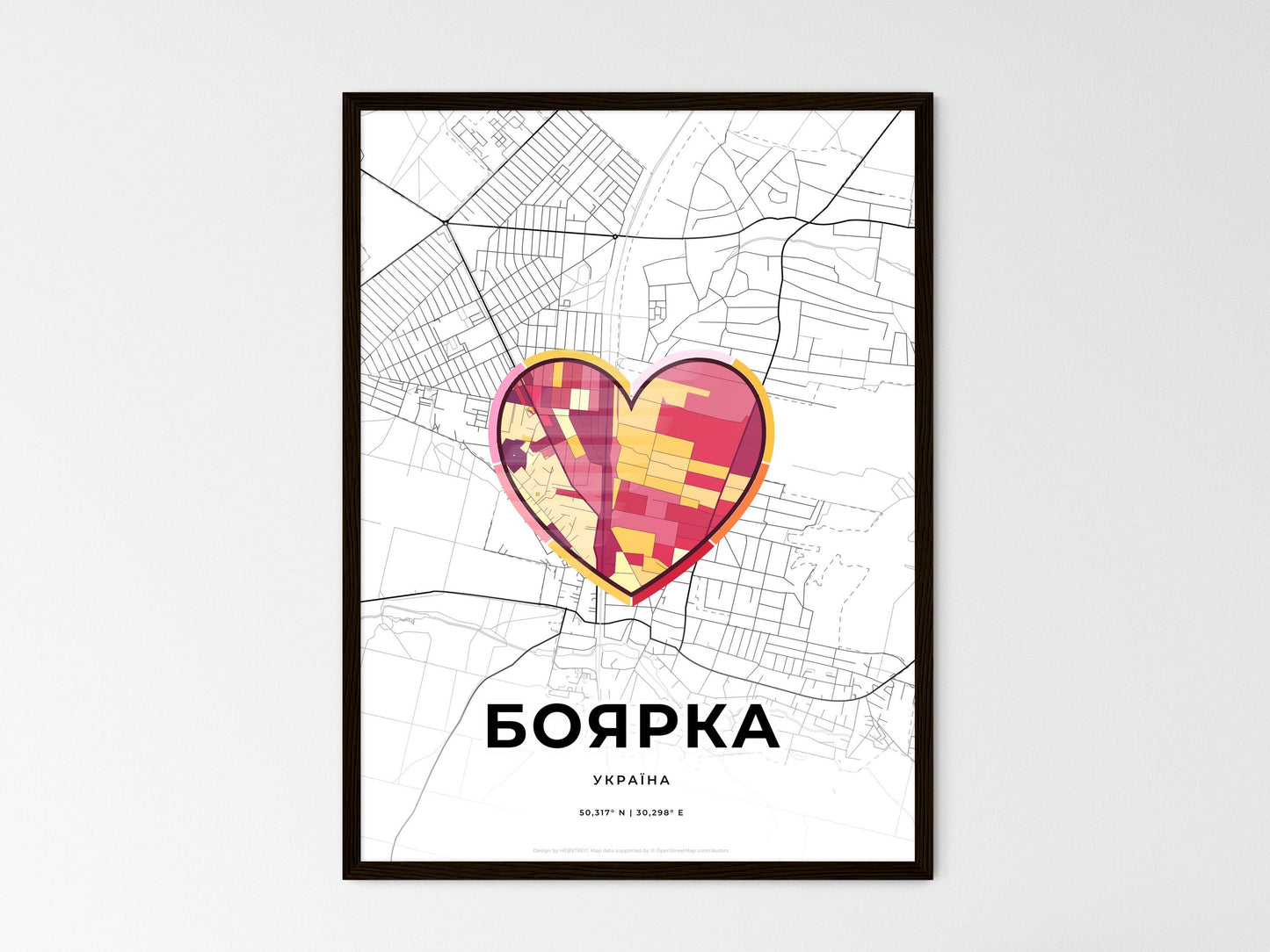 Boiarka Ukraine wedding art map with heart icon
