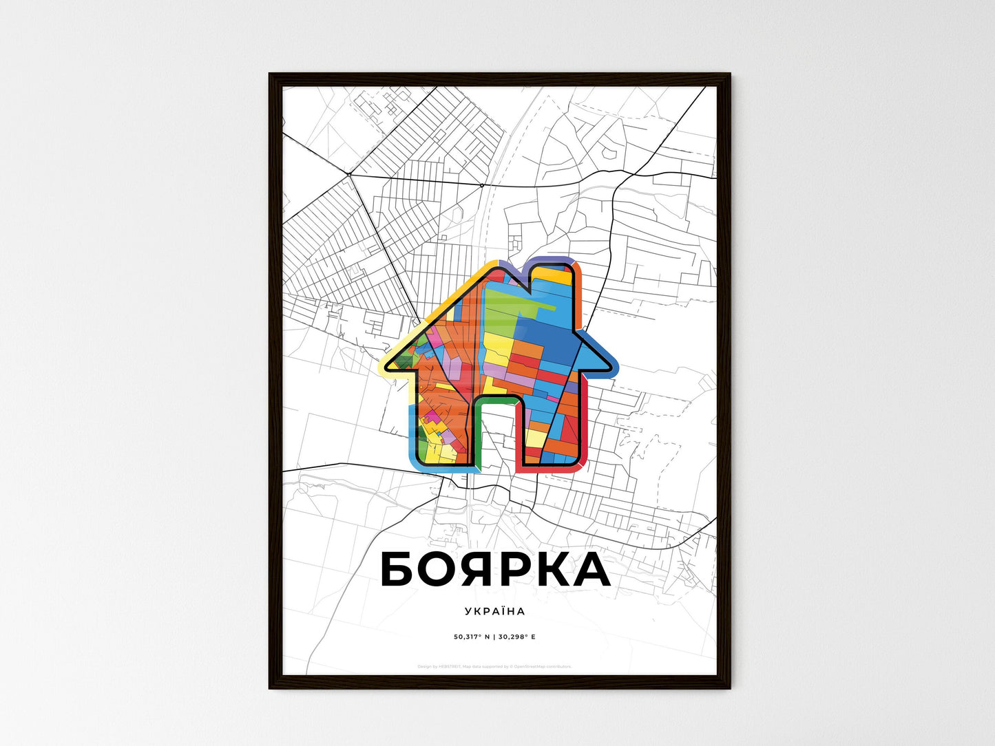 Boiarka Ukraine wedding art map with home icon