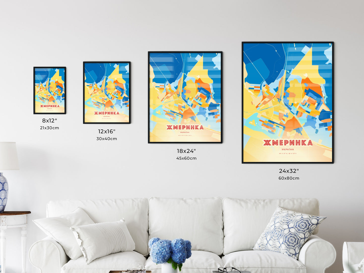 Colorful ZHMERYNKA UKRAINE Fine Art Map Blue Orange