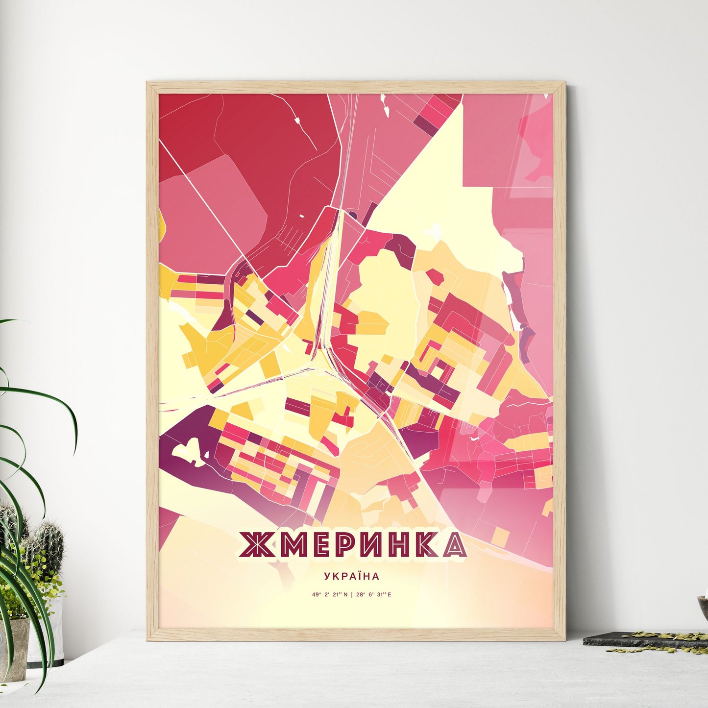 Colorful ZHMERYNKA UKRAINE Fine Art Map Hot Red