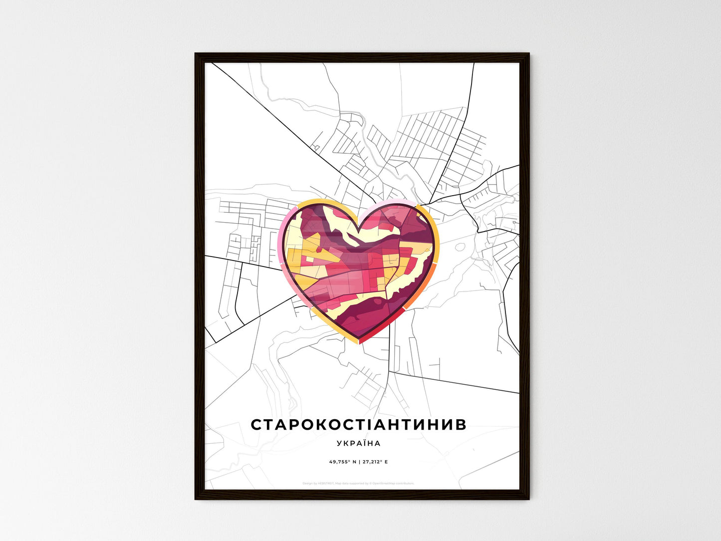 Starokostiantyniv Ukraine wedding art map with heart icon